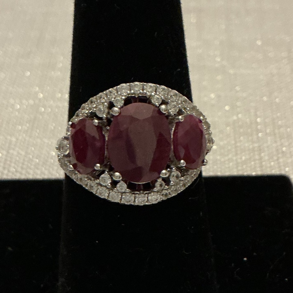Ruby and Diamonique Cubic Zirconia  Halo Ring